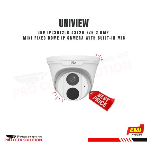 UNV IPC3612LB-ASF28-EZG 2.0MP Mini Fixed Dome IP Camera with Built-in Mic- Pro CCTV Solution