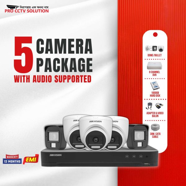 Hikvision Camera with Audio Ultimate Security 5 Camera Package- Pro CCTv Solution